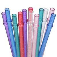 11 Inch Reusable Clear Plastic Glitter Sparkle Drinking Straw Plus one Cleaning Brush 11inch